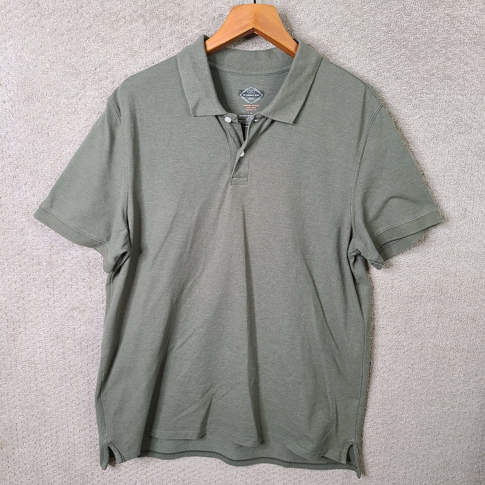 St Johns Bay Shirt Men L Green Polo Classic Fit Cotton Blend Short Sleeve Casual